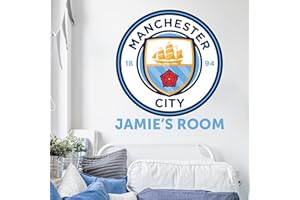 BEAUTIFUL GAME Manchester City Football Club Official Crest & Personalised Name Sticker Decal Mural (120cm)