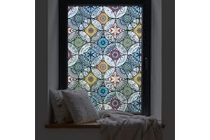 ‎DKTIE dktie Dekorfolie Glasmalerei Fensterfolie Sichtschuzfolie Milchglasfolie Kreise Statisch Haftend Privatsphäre Fensteraufkleber (Blau, 90 x 200 cm)