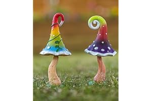 Garden Mile Juego de 2 adornos de resina multicolor para jardín de hongos en interiores y exteriores, para decoración de jardín, decoración de hadas, hongos
