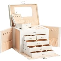 SONGMICS - Boite A Bijoux, Coffret A Bijoux, Grand, 6 Niveaux Avec Ailes Tiroirs Miroir Et Fermoir Pour Bracelets Bagues Colliers Montres Gris 34414
