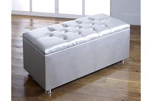 CROWNBEDSUK Crown Faux Leather Diamante Ottoman Toy Storage Blanket Box (Silver), One Size