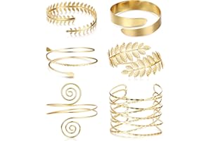 JeweBella 6 Piezas Brazalete de Brazo Superior para Mujer Brazalete Abierto Brazalete de Hoja Conjunto de Joyería Ajustable