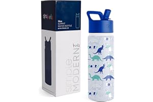 Simple Modern Kids Water Bottle with Straw | Insulated Stainless Steel Reusable Tumbler for School, Girls, Boys | Summit Collection | 18 oz (530 ml) | Dinosaur Roar
