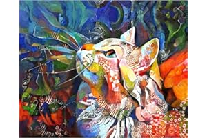 Malowanie Według Numerów dla Dorosłych, CAYUDEN 40x 50cm KotAkrylowe Farby Olejne Według Numerów dla Dorosłych Początkujący Zestaw Dzieci z 3 Pędzlami Zwierzę Malowanie Według Numerów Zestawy Płótnie