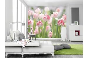 Komar 8-708 368 x 254 cm Secret Garden Tulip Flower Floral Wallpaper Mural - Pink (Pack of 8)