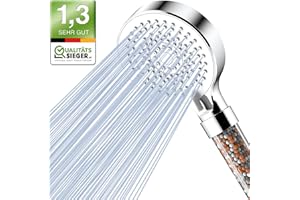 Magichome Duschkopf mit Filter, Hochdruck Handbrause 5 Strahlarten, Duschkopf Wassersparend mit 3-Lagen-Filtration Mineralsteinen, Druckerhöhende Duschbrause für Hartes Wasser,Rest-Chlor, Weiß
