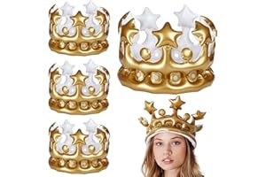 MFCGHXR corona inflable cumpleaños PVC juguete fiesta 4 unidades 22cm x 16cm dorada ligera para adultos y niños eventos celebraciones disfraces diversión