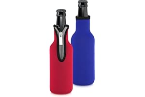 kwmobile Set of 2 Neoprene Bottle Coolers Sleeves for 330ml Bottle - Keep Beer, Soda, Soft Drinks Cool - Blue/Red