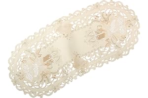 Quinnyshop Bezaubernder Weihnachten Tischläufer/Tischdeckchen Creme-Weiß mit Gold Kerzen Glocken Stickerei - Größe wählbar (ca. 40 x 90 cm Oval)