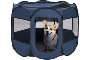 Wemk Pieghevole Recinto per Cani, Impermeabile Box per Animali, Portatile Recinzione per Cuccioli, Cane, Gatti, per Interno o Esterno, Blu (125x125x62cm)