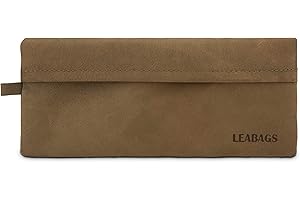 LEABAGS Skórzany przestronny piórnik z prawdziwej skóry, piórnik do pracy, na uczelnię, do szkoły, na długopisy, rozmiar S i L, naturalna zieleń