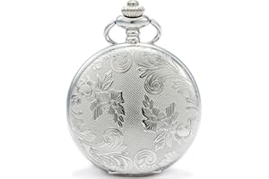 SEWOR Fleur Coque Cadran Mouvement à Quartz Japonais Montre de Poche avec la Mode Double chaîne (métal et Cuir)