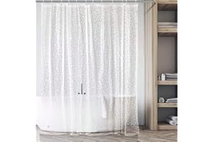 Carttiya Cortina Baño, EVA Cortinas de Ducha/Bañera 180X200 CM, Impermeable, Antimoho, Antibacteriano, Blanco Semitransparente, con 3 Imanes en la Parte Inferior y 12 Ganchos de Metal Antioxidantes