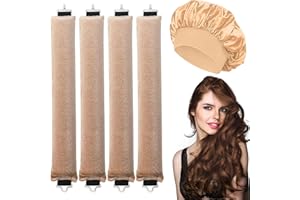 TEARMIER 4Pcs No Heat Heatless Curlers - Soft Overnight DIY Hair Styling Tools for Long & Short Hair Rollers With 1* Square Head Scarf