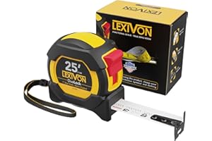 LEXIVON 25Ft/7.5m DuaLock Tape Measure | ostrze o szerokości 1 cala z powłoką nylonową, matowe wykończenie, biało-żółty nadruk dwustronny | Ft/Inch/Fractions/Metric (LX-206)