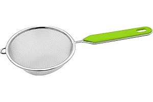 Fackelmann Sieb Ø 10 cm, Küchensieb aus Edelstahl, feinmaschiger Seiher mit Griffeinlage aus Kunststoff (Farbe: Grün/Silber), Menge: 1 Stück