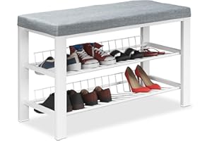 ‎RELAXDAYS Relaxdays Ławka na buty, ławka tapicerowana z półką na buty, 2 poziomy na buty, (wys. x szer. x gł.): 50,5 x 82 x 33 cm, materiał i metal, szaro-biała