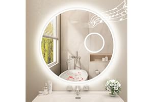 ‎STARLEAD STARLEAD Rund-LED-Badspiegel-mit-Beleuchtung 60cm, Bluetooth, 5X Lupe, Badezimmerspiegel-mit-Beleuchtung, Dimmbar, 3 Lichtfarben, Entfoggen, Speicherfunktion, HD Hartglas, IP44 Wasserdicht