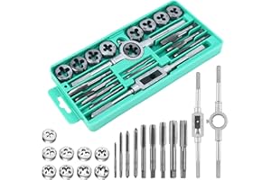 Gueenky 20 Pièces Kit de Taraudage et Filetage M3-M12, Tarauds avec Tourne à Gauche Tarauds et Filières Métriques Outil a Tarauder pour Réparation de Filetage