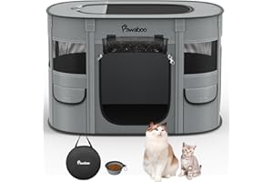 Pawaboo Gabbie per Animali Pieghevole, Recinto per Animali Domestici in Telo Oxford Impermeabile con Rete, Tenda da Gioco per Gatti Cani Cuccioli Portatile per Interno o Esterno, L, Carbone Grigio