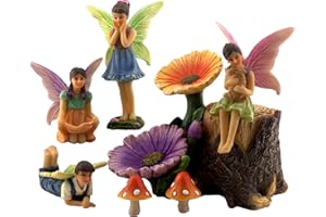 PRETMANNS Fairy Figures with Accessories for an Outdoor Miniature Garden – A Colourful Resin 7-Piece Ornament Set – An for any Season
