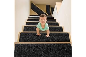 Suimlmta Stair Treads Carpets, 14Pcs Capet Stair Mats Non-Slip Self Adhesive Carpet Runner Pads 20 x 76 cm Step Protectors Cover for Kids Elders Pets Stair Carpet Tiles, Black