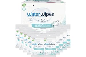 WaterWipes Sensitive+ On The Go Wipes, 100 Count (10 Packs), 3-In-1 Cleans, Cares, Protects, 99.9% Water, Unscented Wet Wipes