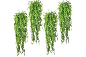 PINVNBY Reptile Plants Hanging Fake Vines Boston Climbing Terrarium Plant with Suction Cup for Bearded Dragons Lizards Geckos Snake Pets Hermit Crab and Tank Habitat Decorations (4 Pack)