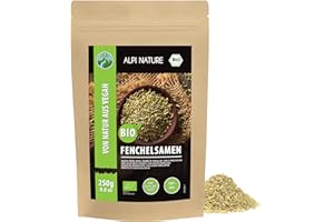 ‎ALPI NATURE Alpi Nature Bio Fennel Nasiona w całości (250 g) koper włoski w surowej jakości żywności z kontrolowanej uprawy organicznej ziarna kopru włoskiego glutenu bez laktozy testy laboratoryjne wegańskie
