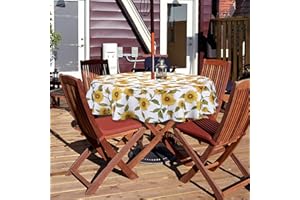 Qucover Sunflower Outdoor Tablecloth Garden Round Table Cloth with Parasol Hole and Zipper, Stain Resistant Wipe Clean Tablecloth 60 Inch for Garden Table, BBQs, Family Gatherings, Party