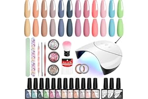 VANREESA Kit Uñas Semipermanentes 12 Colores Kit Manicura Semipermanente Esmaltes Semipermanentes para Uñas con U V Lámpara Uñas Semipermanentes Kit Completo