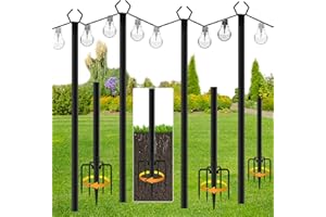 HAMON 2 Pack / 4 Pack String Light Pole for Deck, 10FT Metal Poles with Fork for Outdoor String Lights, Adjustable Height Hanging Steel String Poles for Patio Garden Deck Backyard Wedding Party (4 Pack)