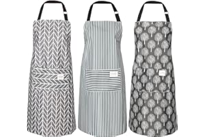 ADAKEL 3 Stücke Wasserdicht Schürze, Kochschürze mit Taschen, Schürze Damen Verstellbarem Kochschürze Damen Küchenschürze Grillschürze Latzschürze für Damen