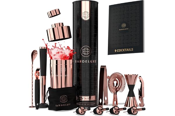 BarDeluxe® Cocktail Set 12 Delar, Cocktail Bar Set | 750 ml Cocktail Shaker i Rostfritt Stål | Inkluderar Lyxig Presentförpackning, Receptbok och Förvaringspåse