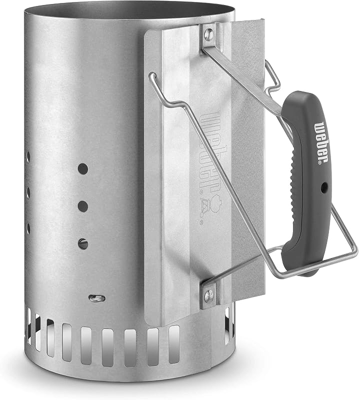 Weber Rapidfire Chimney Starter for Charcoal Barbecues/BBQ Accessory, Lights Charcoal Briquettes Quickly Without Lighter Fluid, Aluminised Steel, 6 L Capacity, 32 cm x 20.5 cm x 32.5 cm