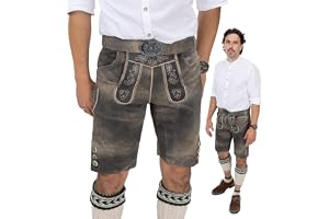 Schöneberger Traditionell couture läderbyxor, korta med kostymbä , kostymläderbyxor bruna för oktoberfest, kostymbyxor Star