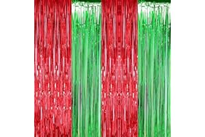 Mienocol 4 Stück Weihnachten Lametta Vorhang,Rot Grün Metallische Folie Fransen Vorhang Funkeln Vorhängen Dekoration für Weihnachten Deko Geburtstagsfeier Hintergrund Weihnachten Disco Party(1m x 2m)