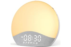 ‎ECOZY ecozy Tageslichtwecker, Lichtwecker, Bluetooth-Synchronisierung, 26 Beruhigende Klänge mit Weißes Rauschen, 17 Nachtlichter, Beleuchteter Button, Sonnenaufgang Wecker für Tiefschläfer/Kinder