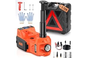 olmlmo Cric idraulico 12 V 5T (campo di sollevamento: 15,5 – 45 cm) con pompa gonfiabile e luce, per auto, SUV, MPV, camion, berlina, cambio pneumatici, riparazione garage