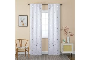 GIRASOLE HOME® Coppia Tende Semi Oscuranti Morbide Fantasia Stelle Argentate Tenda Morbida per Interni con Tasca e Passanti Nascosti 2 Pannelli (Bianco, 70x235cm)