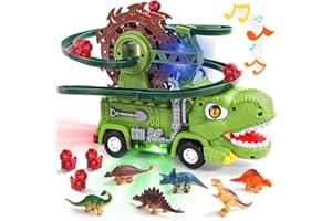 AKOKIE Dinosaur Toys for Boys Girls Kids Toys for 3 Year Old Boys Toddler Dinosaur Truck with Roar Sound Lights Car Track 9 Dinosaur Figures Birthday Easter Gifts for 3 4 5 Year Old Boys Girls Kids