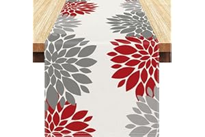 VELVHOM Runner Tavola Moderno Rosso Grigio Runner Tavolo Dalia Fiore Tovaglia Doppio Runner Floreale Decorazioni Runner Cucina per Cena Compleanno Matrimonio Festa Regalo 40x140 cm