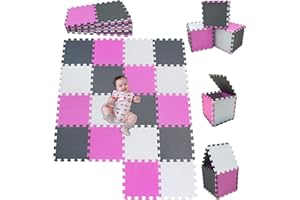 MSHEN Tappeto Puzzle con Certificato CE e Certificazione in Soffice Schiuma Eva | Tappeto da Gioco per Bambini | Tappetino Puzzle...dimensione1.62 mq,bianco-rosa-grigio-010312g18