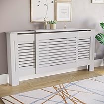 LEMROE MDF Radiator Cover – Vertical Slat Design, White Painted, For Living Room, With Storage Top (78x19x82cm)