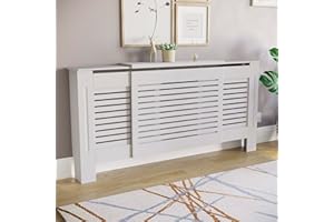 VIDA DESIGNS Home Discount Cubierta para radiador, Ajustable, diseño Moderno de Listones, Madera de Tablero de Fibra de Densidad Media Pintada en Blanco.