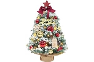 ‎DEWUR Dewur Mini Weihnachtsbaum mit Beleuchtung LED Tisch klein künstlich geschmückt für Weihnachten Deko (60cm Rot mit Gold)