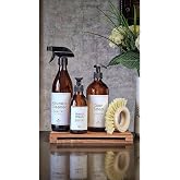 KHAKMA Ahşap Stantlı Fır&ccedil;alı 3'l&uuml; Amber Cam Bulaşık Deterjanı Kitchen Cleaner Sıvı Sabunluk 500ml COLLESIUM