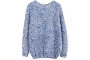Fuxiang Pullover Mohair Winterpulli Damen Frauen Warme Pullis Rundhals Longpullover Oversize Schöne Kuschelpullover Mantel Sweatshirt Sweaters Sweatjacke Herbst Winter