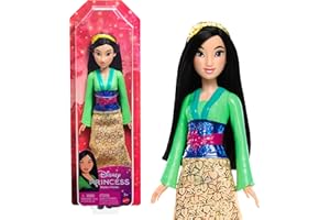 DISNEY PRINCESS Mattel Księżniczka Disneya Mulan Lalka z punktami zgięcia, błyszczącym ubrankiem i akcesoriami inspirowanymi filmem Disneya, prezent dla dzieci HLW14