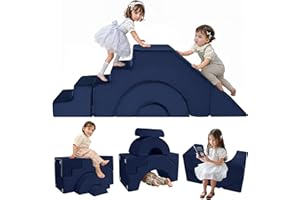 MeMoreCool Divano da gioco per bambini, in schiuma modulare, divano letto per bambini, per arrampicarsi e gattonare, mattoncini morbidi per cameretta dei bambini o sala giochi, mini divano con scivolo